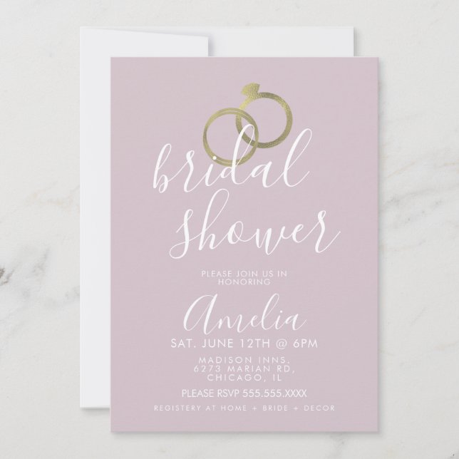 Simple Rose Pink Gold Ring Bridal Shower Invitation (Front)