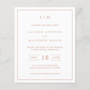 Simple Rose Pink Monogram Budget Wedding Invite