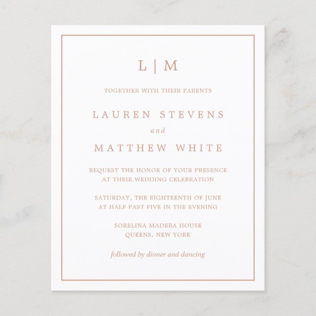 Simple Rose Pink Monogram Budget Wedding Invite (Front)