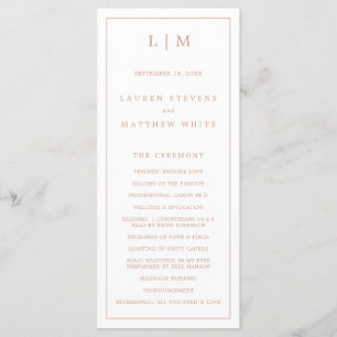 Simple Rose Pink Monogram Elegant Wedding Program
