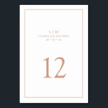 Simple Rose Pink Monogram Elegant Wedding Table Number<br><div class="desc">Simple wedding table number featuring an elegant and timeless design with your two letter monogram, names, date and table number surrounded a thin border. All design elements are faux rose gold over a white background and may be changed to any colour you wish in the design editing tool. A clean...</div>
