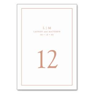 Simple Rose Pink Monogram Elegant Wedding Table Number