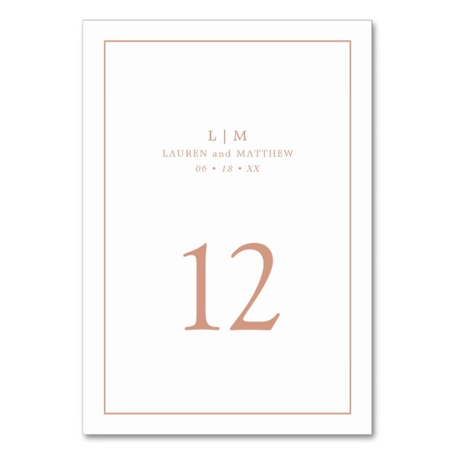 Simple Rose Pink Monogram Elegant Wedding Table Number (Front)