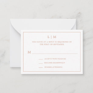 Simple Rose Pink Monogram Mini Wedding RSVP Card
