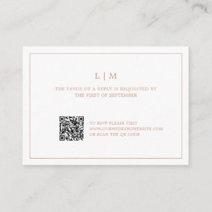 Simple Rose Pink Monogram QR Code Wedding RSVP Card