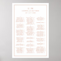 Simple Rose Pink Monogram Wedding Seating Chart