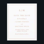 Simple Rose Pink Wedding Budget Save the Date<br><div class="desc">Simple budget save the date featuring a modern yet elegant design with your two letter monogram at the top and your wedding details surrounded by a thin border. All design elements are in faux rose gold pink and may be changed in the design editing tool. A chic and stylish design...</div>