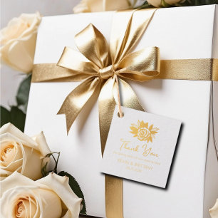 simple rose thank you wedding gold foil favour tag