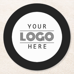 Simple Round Black Custom Business Logo Branded  Paper Coaster