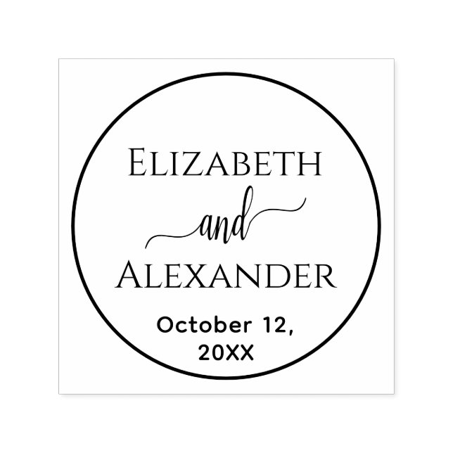 Simple Round Frame Bride Groom Names Date Wedding Self-inking Stamp (Design)