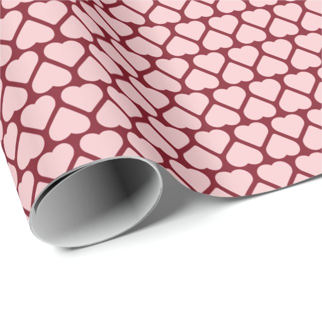 Simple Rows of Small Pink Hearts on Red Wrapping Paper (Roll Corner)