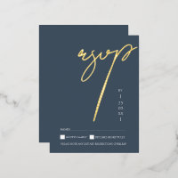 Simple Royal Blue Gold Script Wedding RSVP Gold