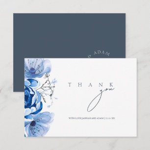 Simple Royal Blue Opulence Floral Roses Wedding Thank You Card