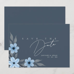 Simple Royal Blue Opulence Floral Wedding Save The Date
