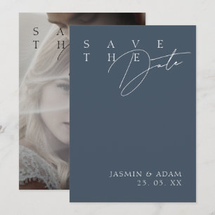 Simple Royal Blue Opulence Modern Photo Wedding Save The Date