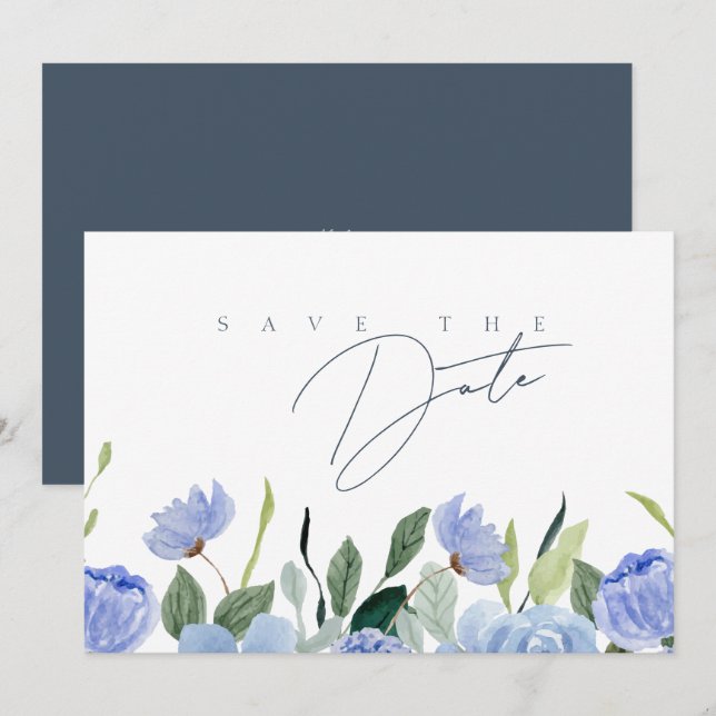 Simple Royal Blue Opulence Wildflowers Wedding Save The Date (Front/Back)