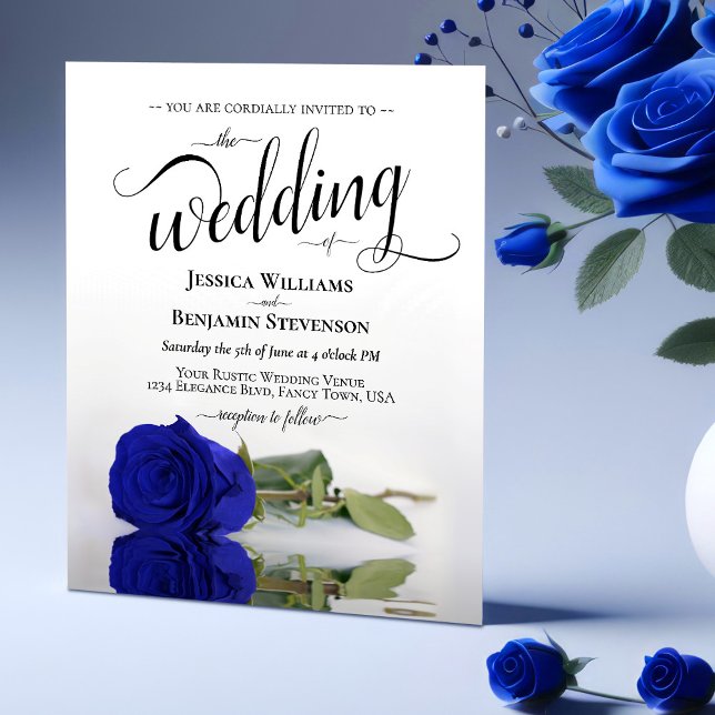 Simple Royal Blue Rose BUDGET Wedding Invitation (Creator Uploaded)