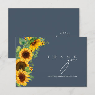 Simple Royal Blue Sunflower Floral Wedding Thank You Card