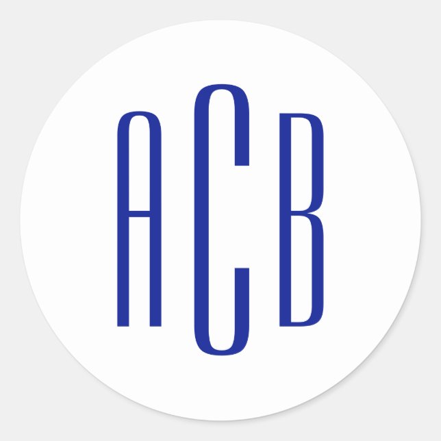 Simple Royal Blue Three Letter Monogram Classic Round Sticker (Front)