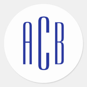 Simple Royal Blue Three Letter Monogram Classic Round Sticker