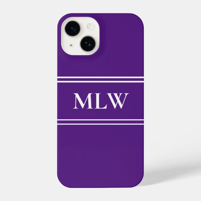 Simple Royal Purple and White Monogrammed  iPhone Case (Back)