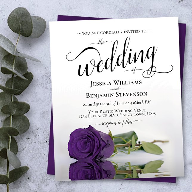Simple Royal Purple Rose BUDGET Wedding Invitation (Creator Uploaded)
