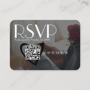 Simple RSVP Black Photo Heart QR Code Wedding Enclosure Card