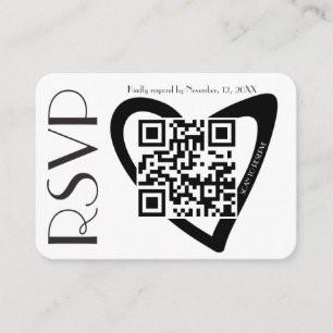 Simple RSVP Black White Heart QR Code Wedding Enclosure Card