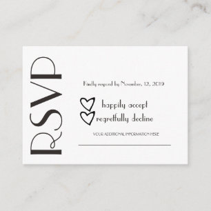 Simple RSVP Black White Heart Wedding Enclosure Card