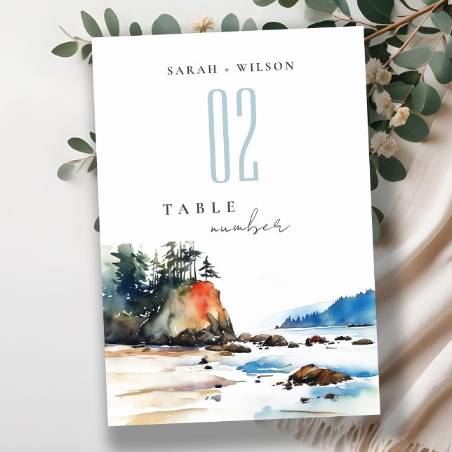 Simple Ruby Beach Olympic National Park Wedding Table Number (Creator Uploaded)