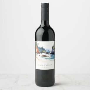 Simple Ruby Beach Olympic National Park Wedding Wine Label