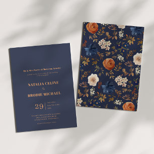 Simple Rust Blue French Country Wedding Invitation