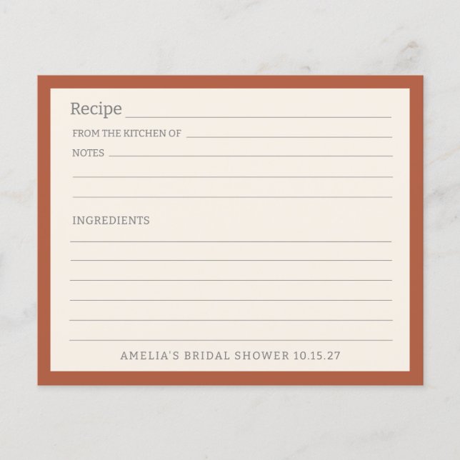 Simple Rust Orange Border Personalised Recipe Card (Front)