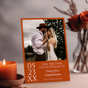 Simple Rust Orange Modern Minimal Photo Wedding Save The Date