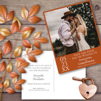 Simple Rust Orange Wedding Save the Date Photo
