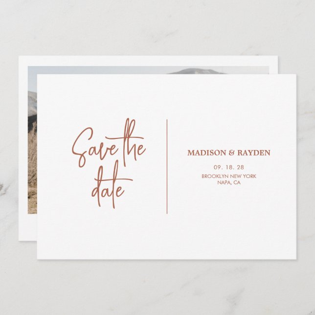 Simple Rust Terracotta Wedding Photo  Invitation (Front/Back)