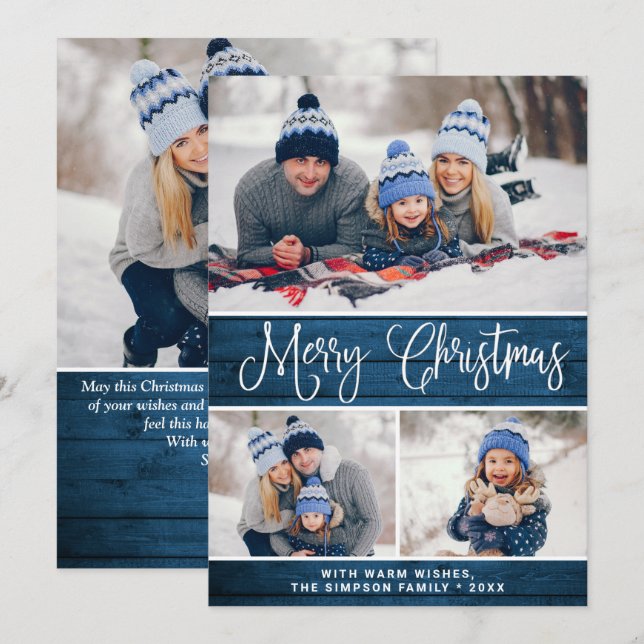 Simple Rustic 4 PHOTO Christmas Greeting Holiday Card (Front/Back)