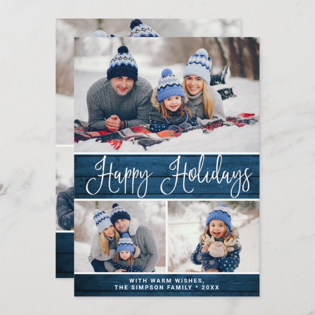 Simple Rustic 6 PHOTO Christmas Greeting Holiday Card (Front/Back)