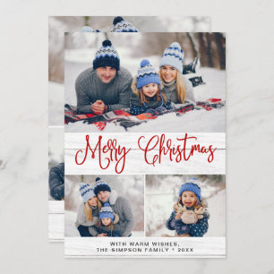 Simple Rustic 6 PHOTO Merry Christmas Greeting Holiday Card