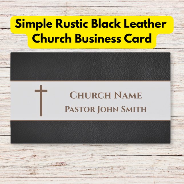 Simple rustic Black Leather Church Business Card (Simple rustic Black Leather Church Business Card)