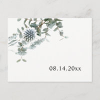 Simple Rustic Blue Thistle Save the Date