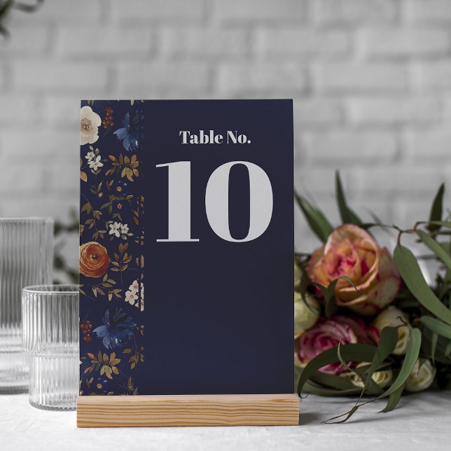 Simple Rustic Bohemian Navy Floral Wedding Table Number (Creator Uploaded)