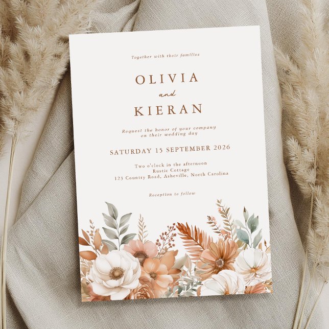 Simple Rustic Boho Floral Fall Wedding Invitation (Creator Uploaded)