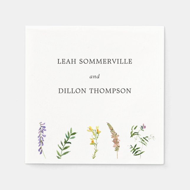 Simple Rustic Boho Floral Wildflower Wedding Napkin (Front)