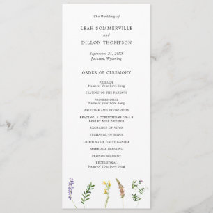Simple Rustic Boho Floral Wildflower Wedding Program