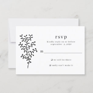 Simple Rustic Botanical Black Typography Wedding RSVP Card