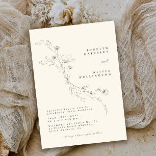 Simple Rustic Botanical Floral Minimalist Wedding Invitation