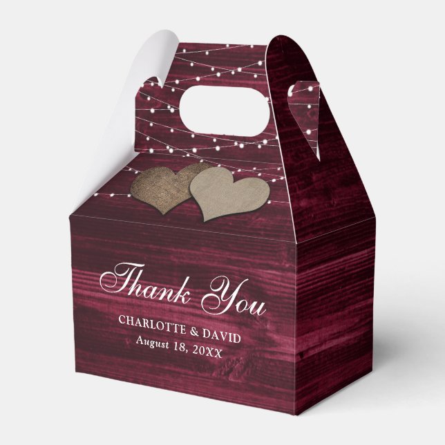 Simple Rustic Burgundy Wood Wedding Favour Box (Front Side)