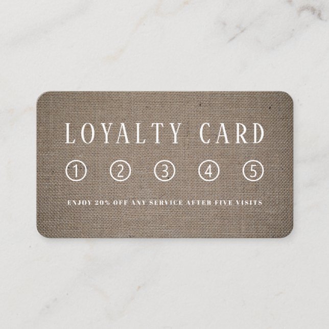 Simple Rustic Burlap Effect Loyalty Card (Front)