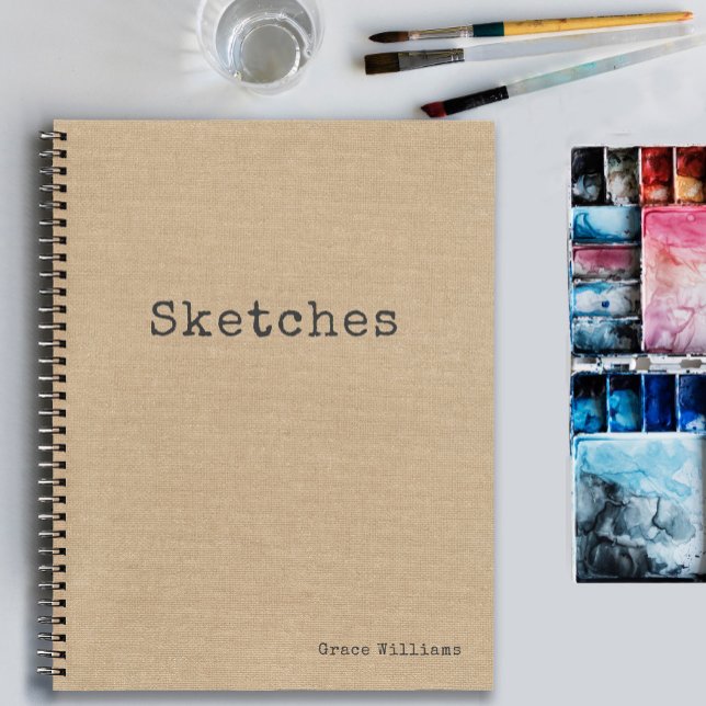 Simple Rustic Burlap Pattern with Your Name Notebook (A rustic burlap sketchbook to personalize with your name.)